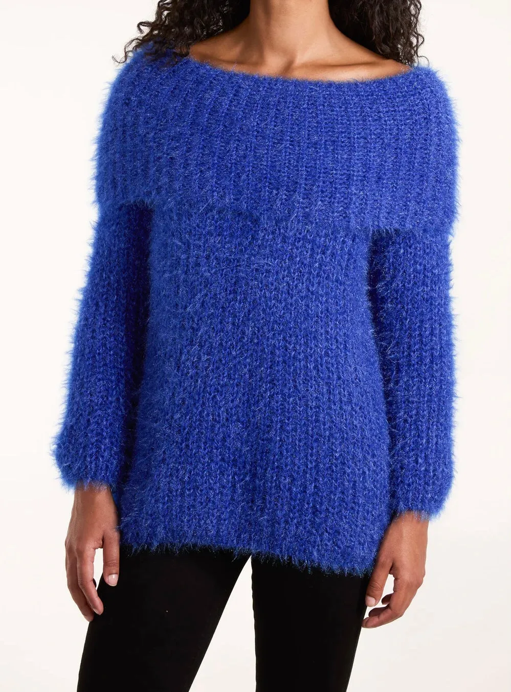 Off The Shoulder Bardot Style Fluffy Jumper (2 Colours)