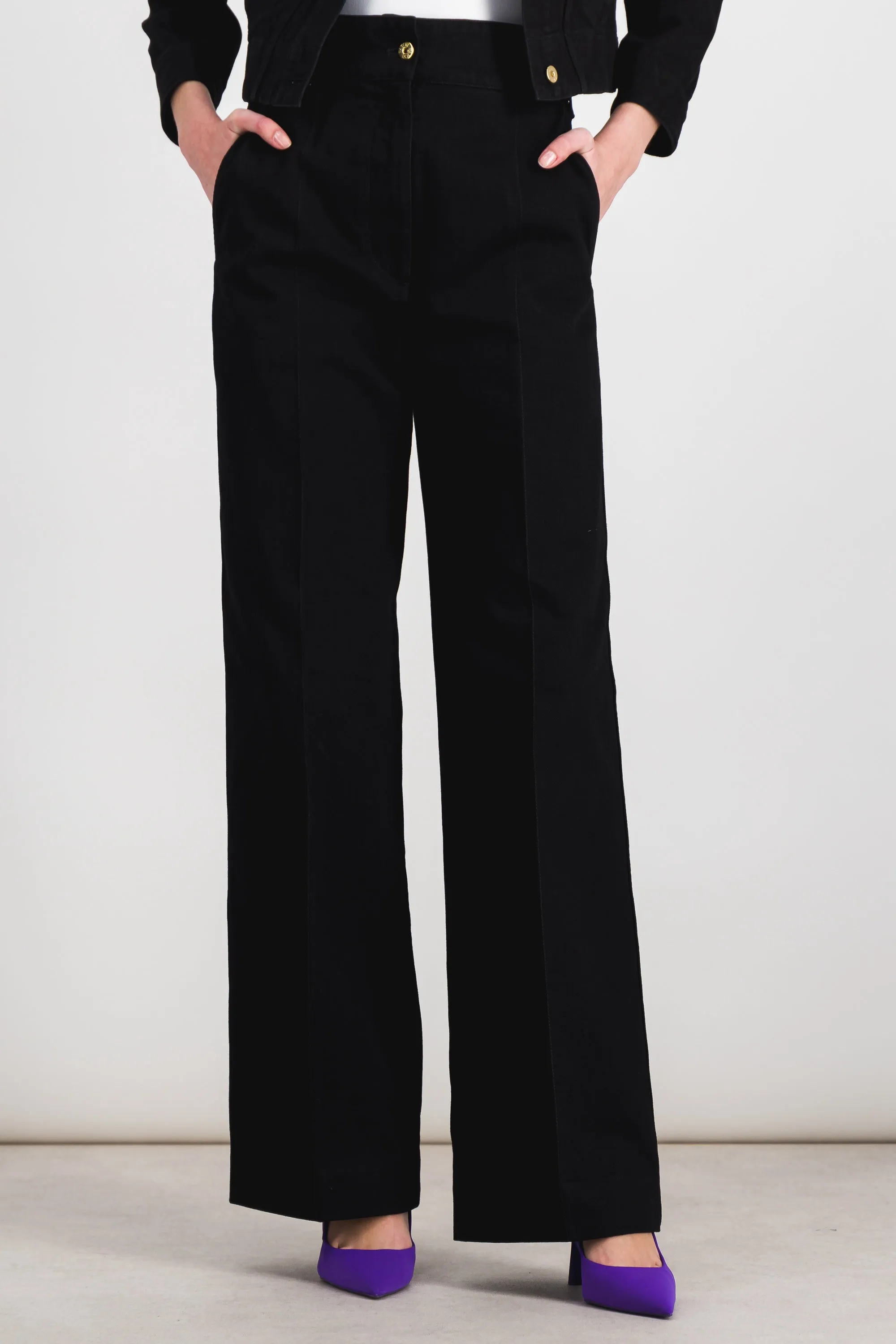 Organic denim straight leg black pants