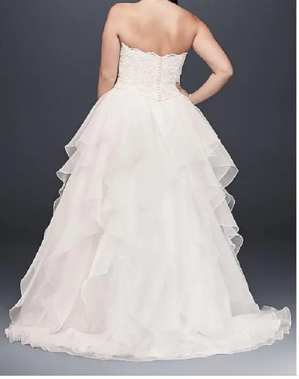 Organza ruffle and lace ball gown wedding dress at Bling Brides Bouquet