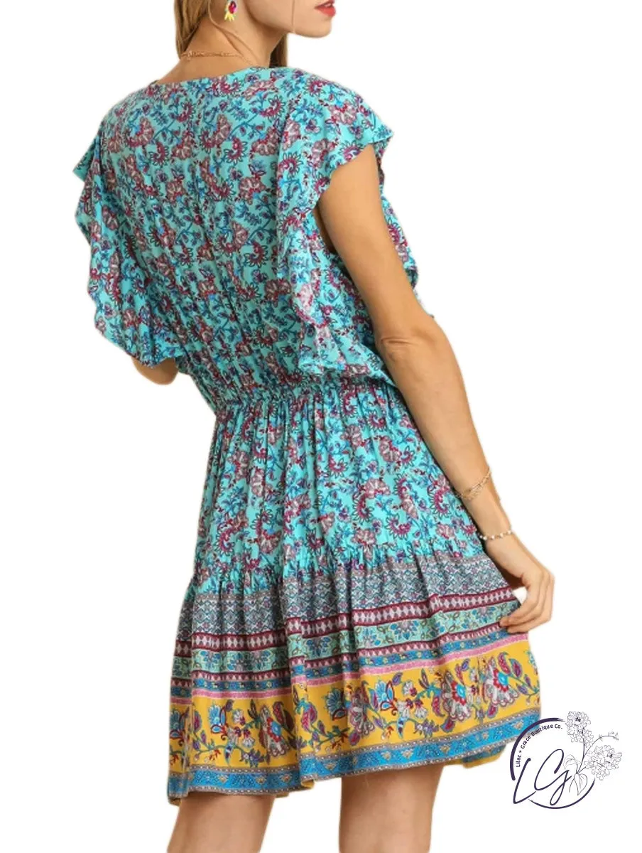 Paisley Border Print Dress