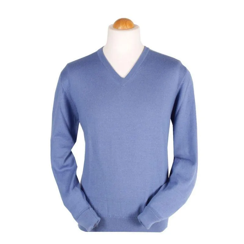 Peter Scott Ballater V Neck Merino Jumper - Lagoon