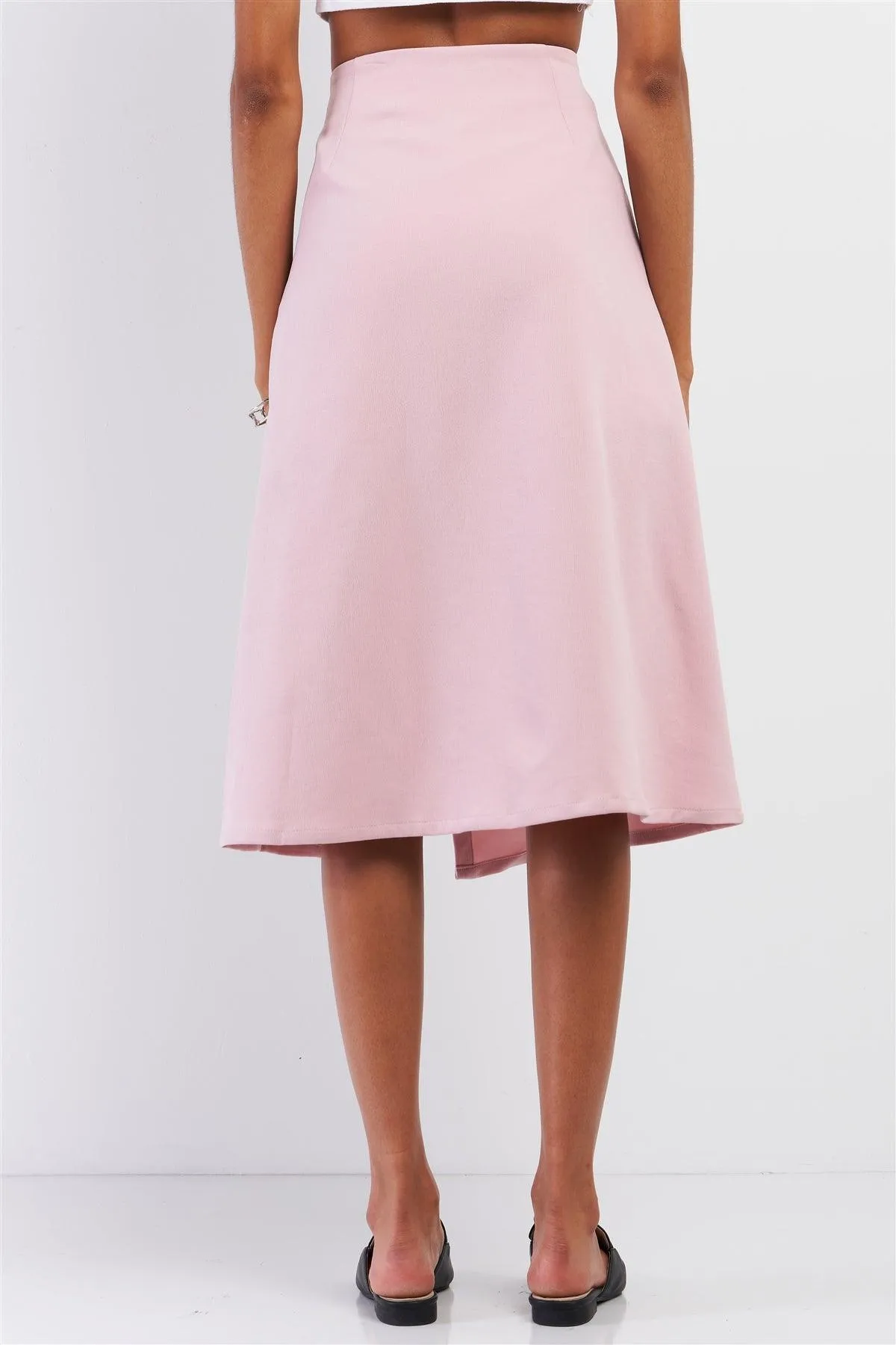 Pink Asymmetrical High Waisted Front Lace-Up Detail Skirt /1-1-2-2