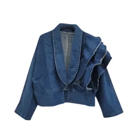 Pre Order:  V-Neck Ruffle Edge Denim Jacket