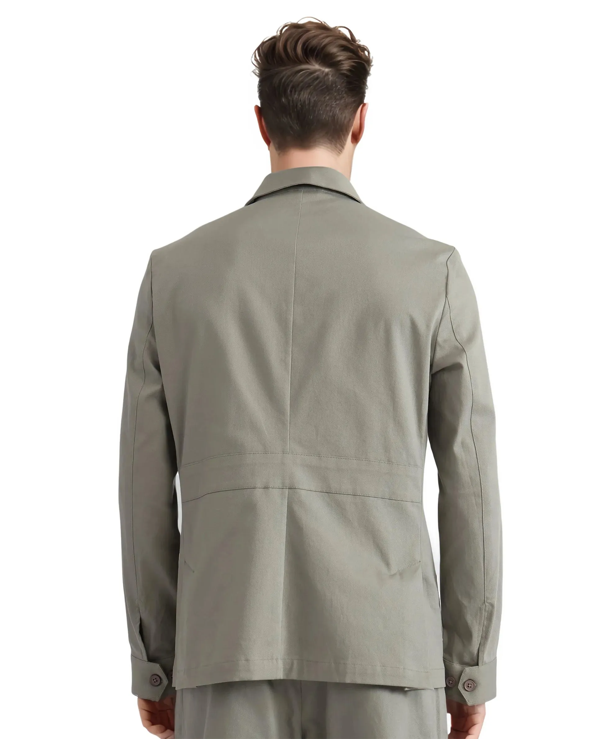 Rare Rabbit Men's Torroy Dusky Green Cotton Fabric Full Sleeves Collared Neck Plain Jacket