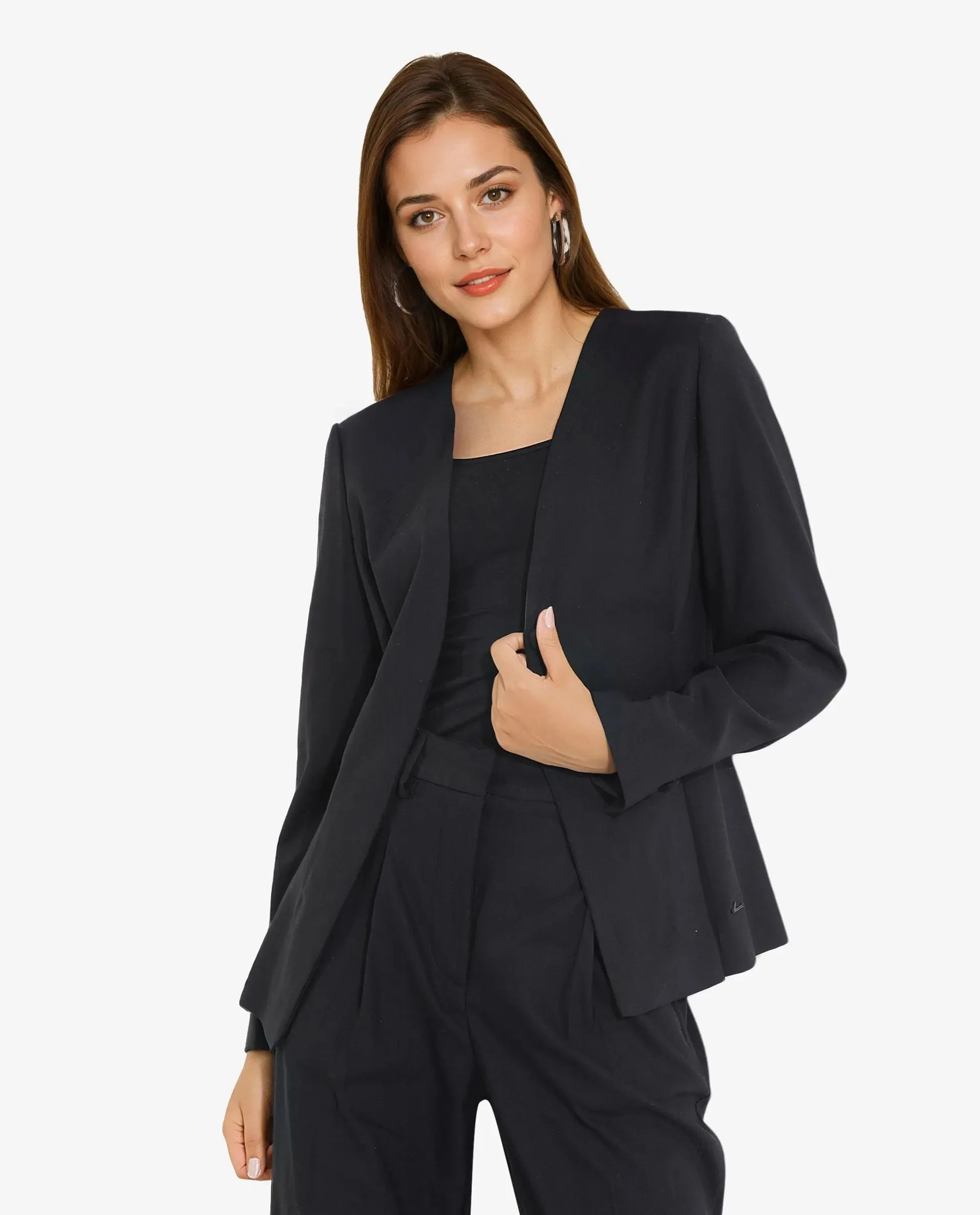 Rareism Women Charal Black Full Sleeve Lapel Neck Button Plain Blazer