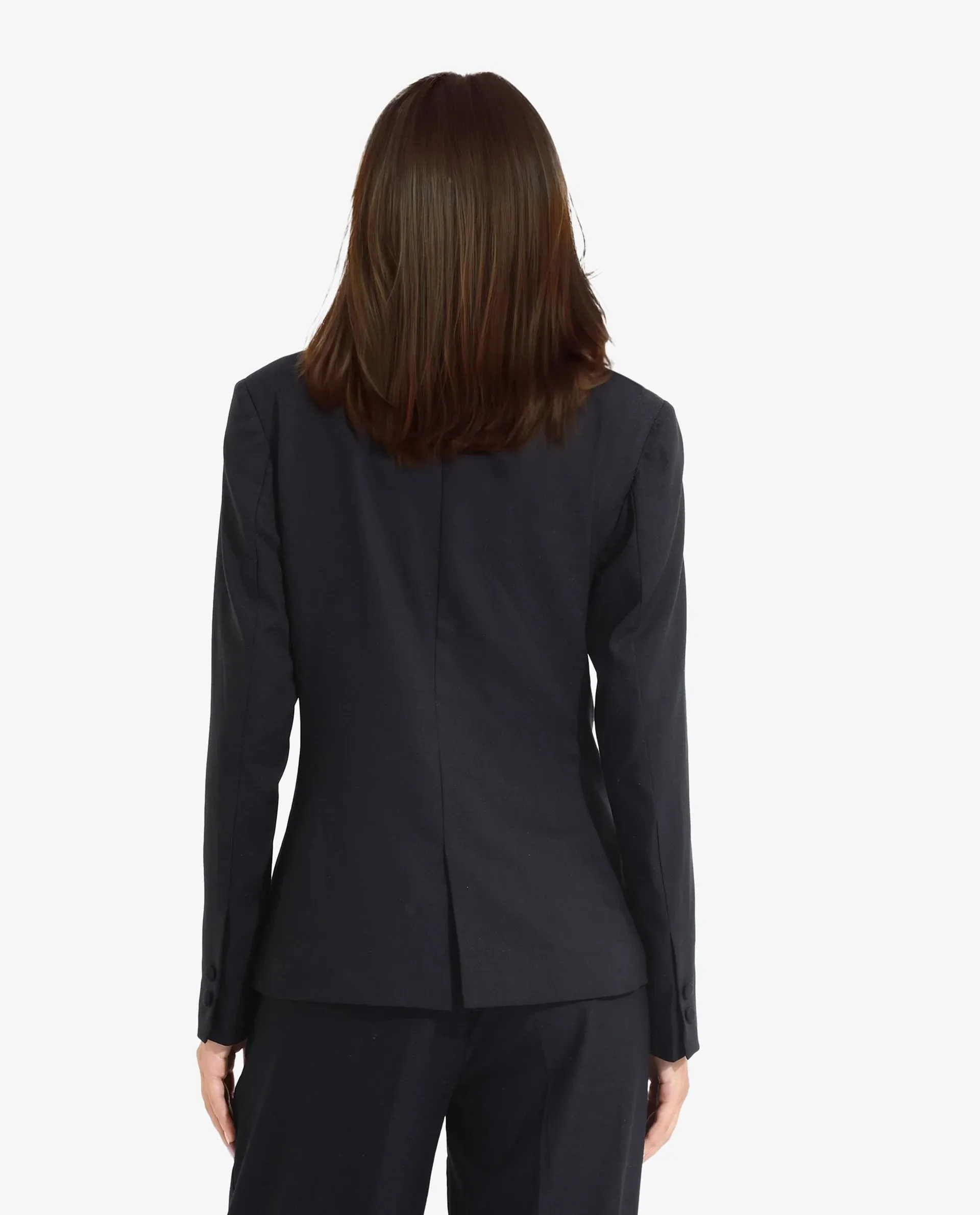 Rareism Women Charal Black Full Sleeve Lapel Neck Button Plain Blazer