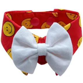 RuffCo Handcrafted Bowtie Button Collar For Cats & Dogs (Red Smiley)