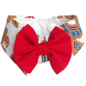 RuffCo Handcrafted Bowtie Button Collar For Cats & Dogs (White Batik)