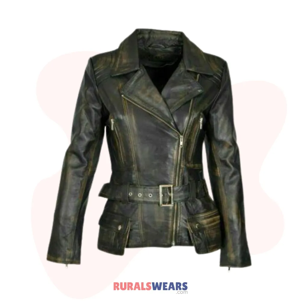 RW Authentic Sheepskin Women’s Cafe Racer Motorcycle Leather Jacket