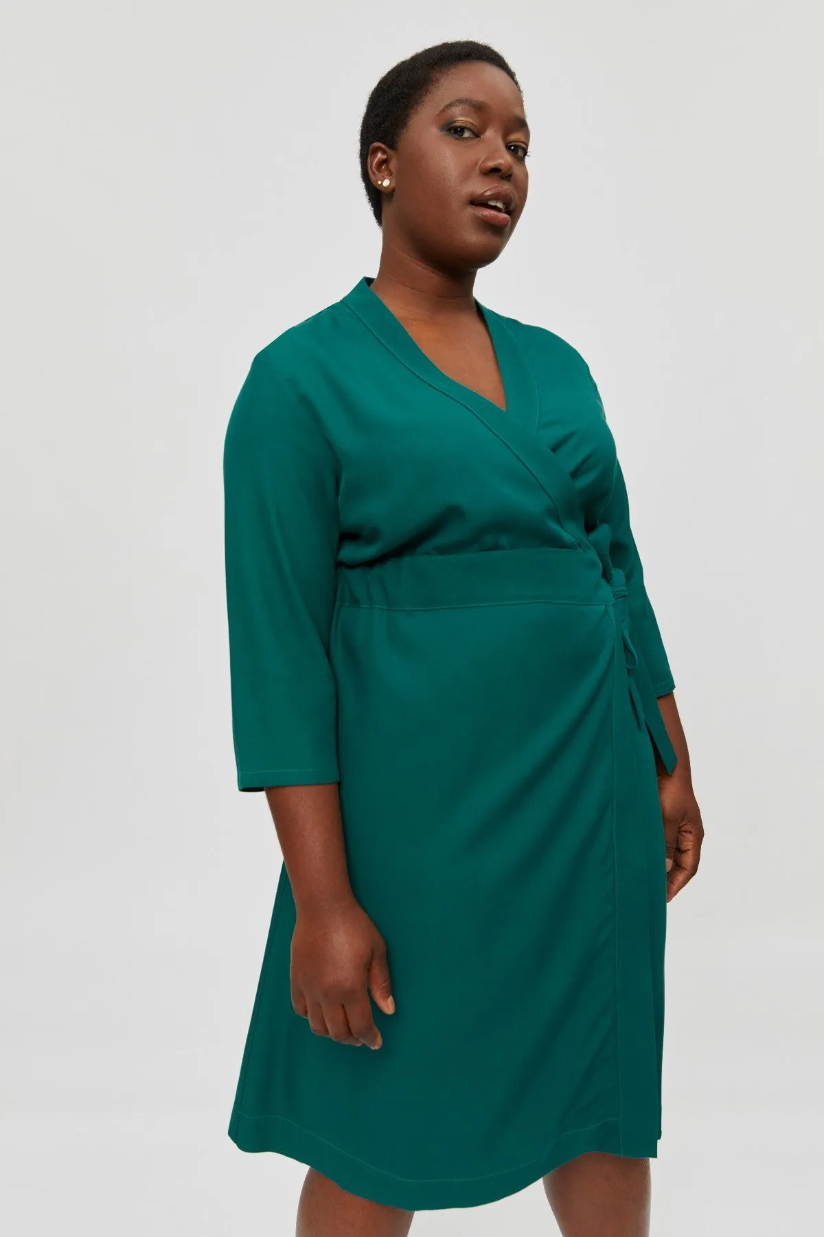 Sandra | Midi Wrap Dress in Emerald Green