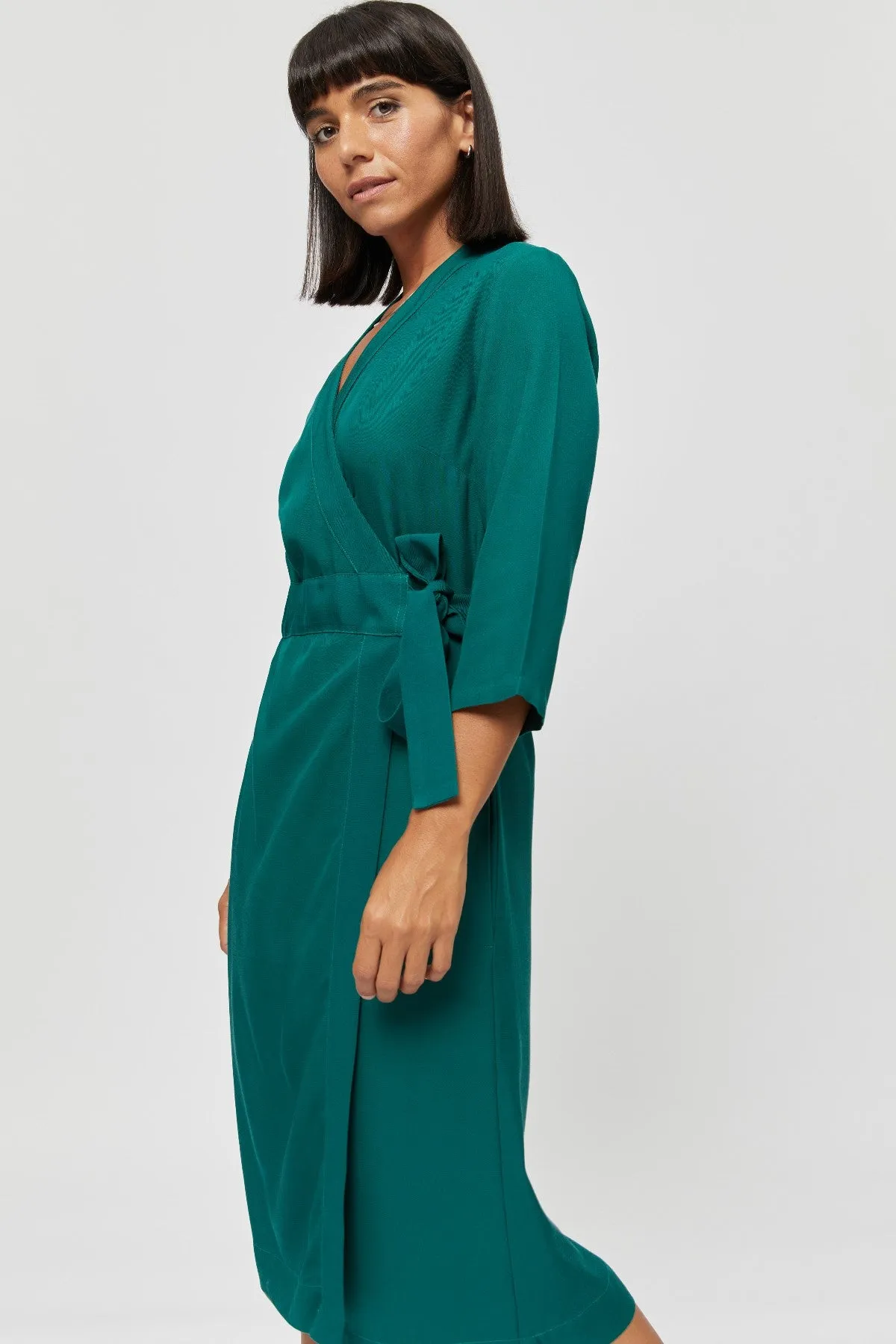 Sandra | Midi Wrap Dress in Emerald Green