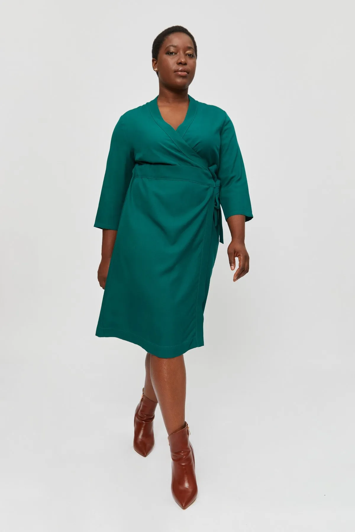 Sandra | Midi Wrap Dress in Emerald Green