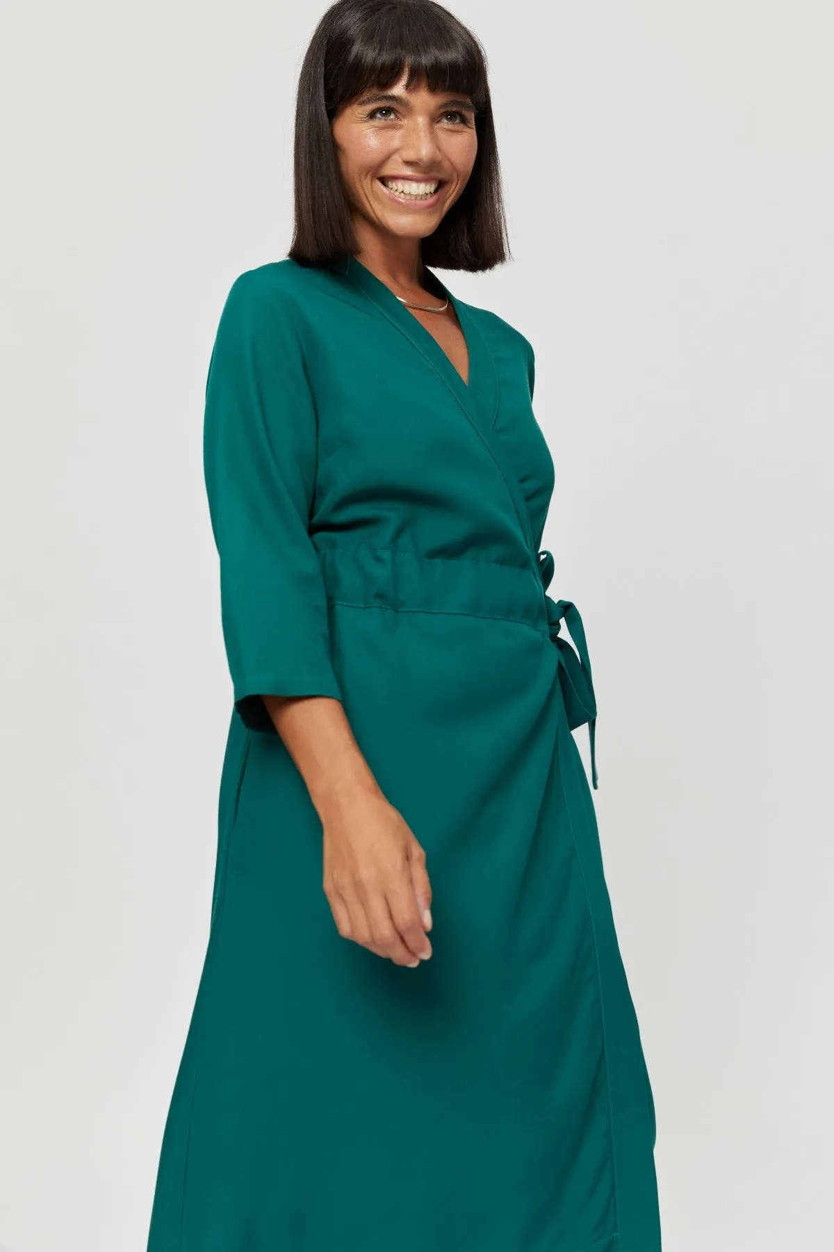 Sandra | Midi Wrap Dress in Emerald Green