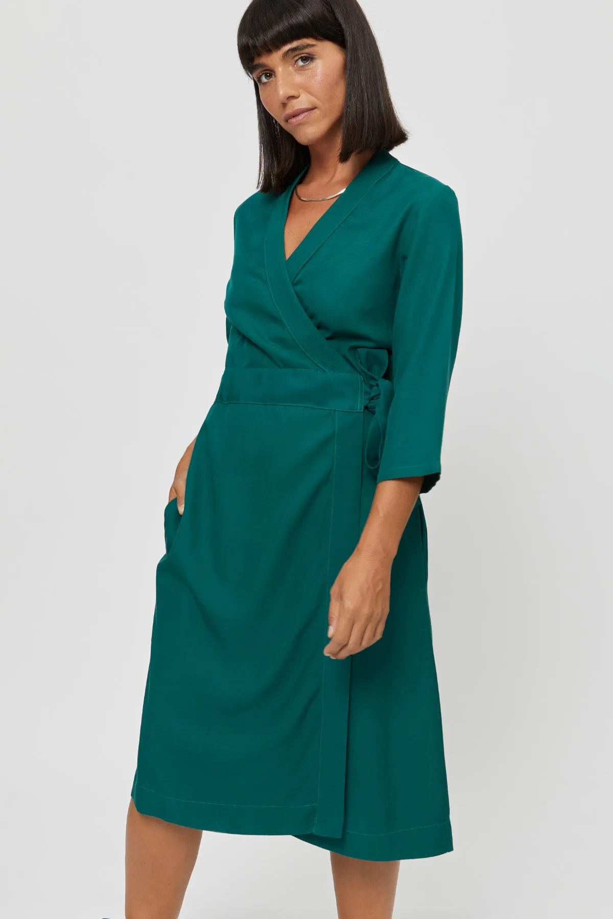 Sandra | Midi Wrap Dress in Emerald Green