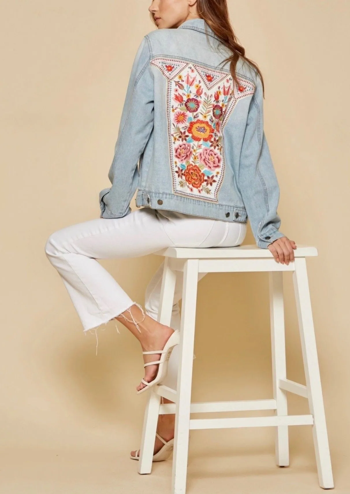 Savanna Jane  Floral Embroidery Denim Jean Jacket ~ FINAL SALE