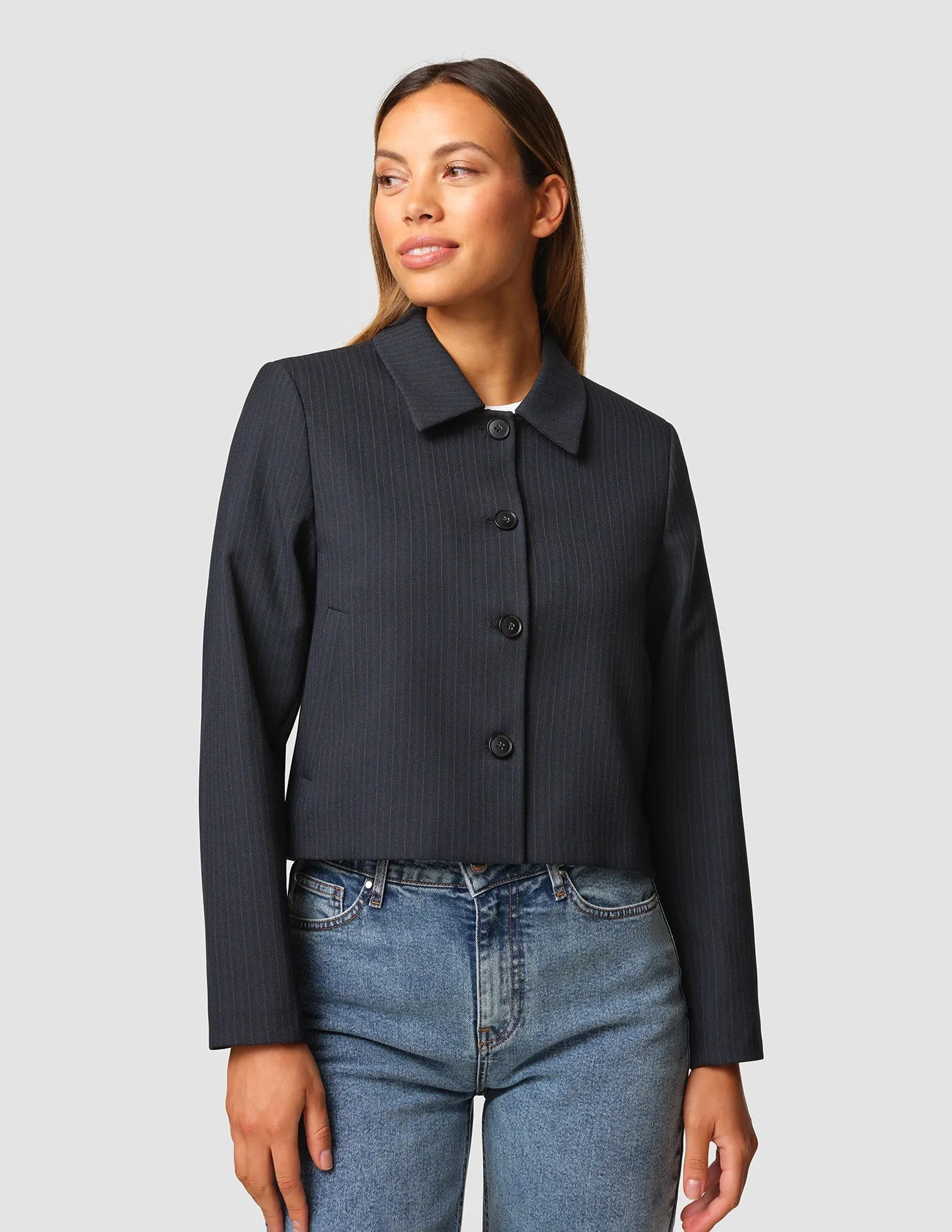 Serene Short Jacket Black Night Pinstripe