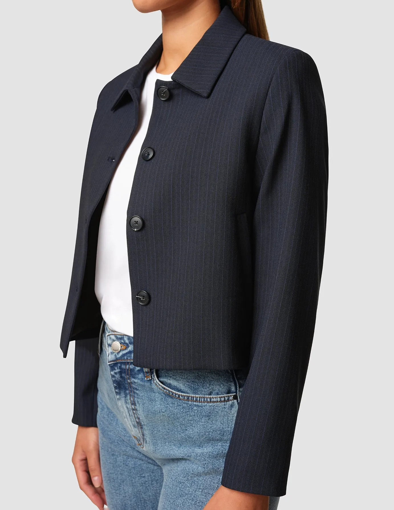 Serene Short Jacket Black Night Pinstripe