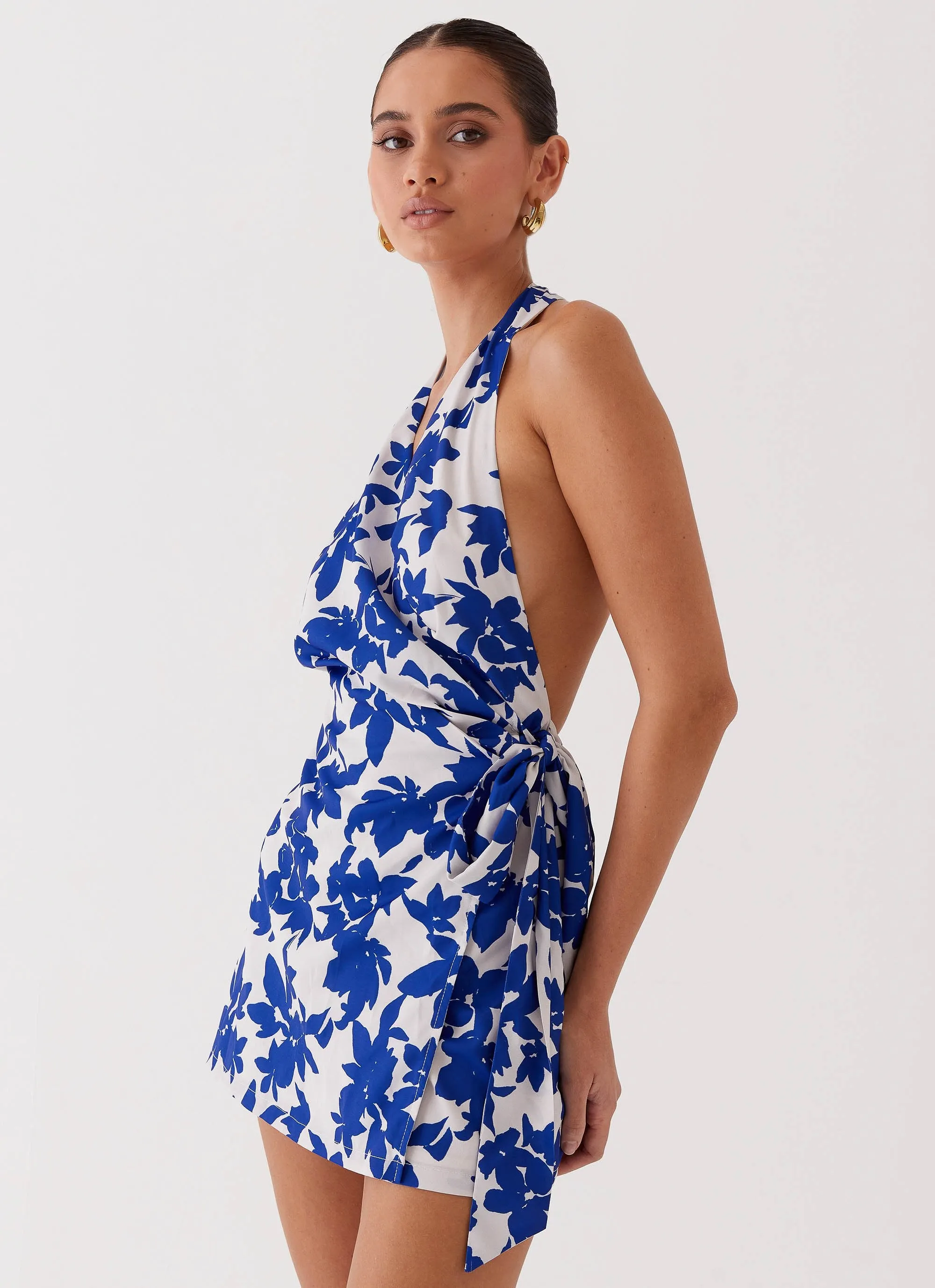 Street Blues Wrap Mini Dress - Blue Floral