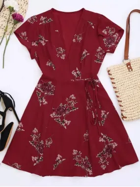 TastyHottie - Trendy Floral Cap Sleeve Wrap Dress