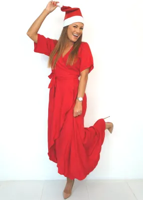 The Maxi Wrap Dress - Christmas Mac Red