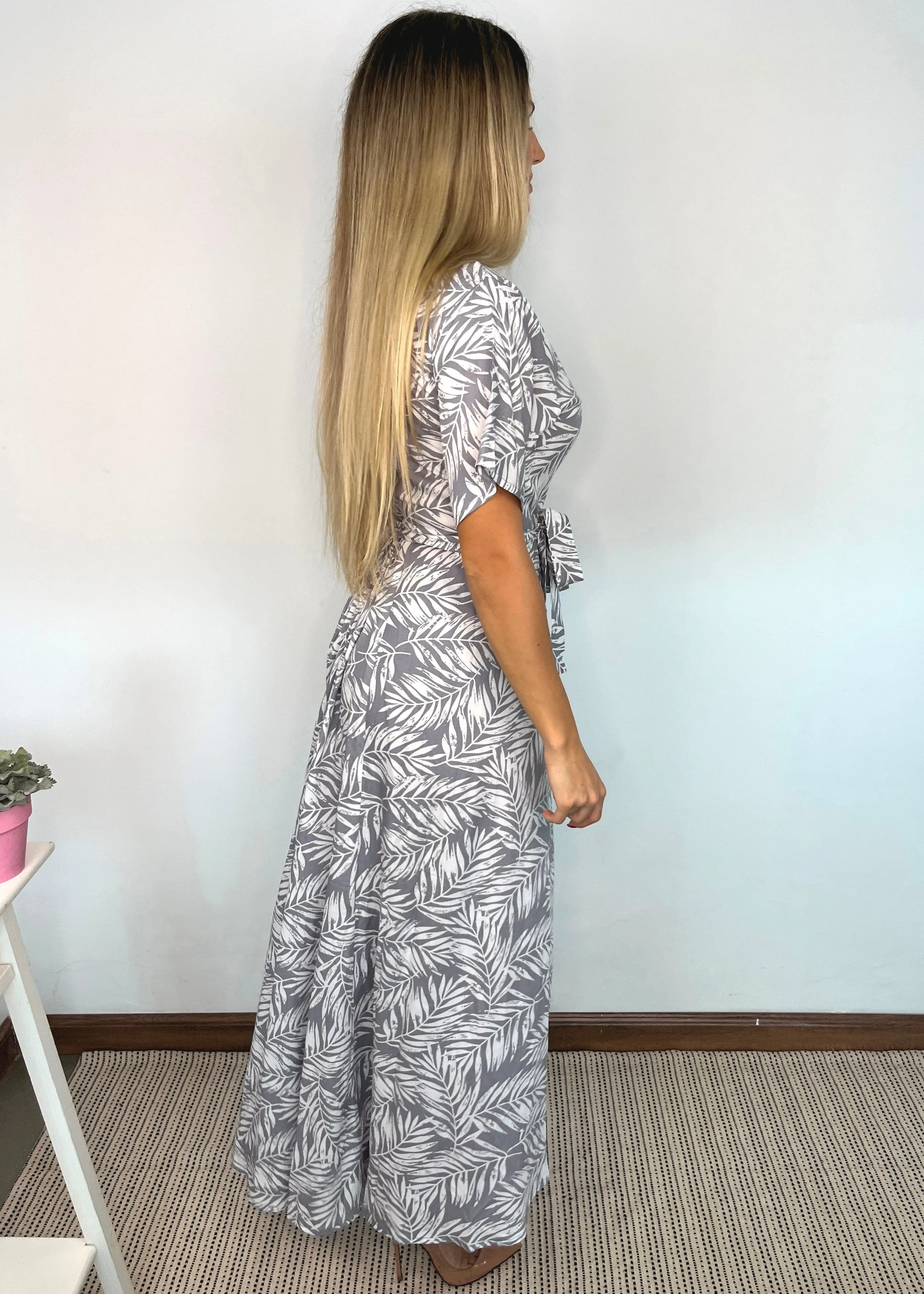 The Maxi Wrap Dress - Pebble Palms