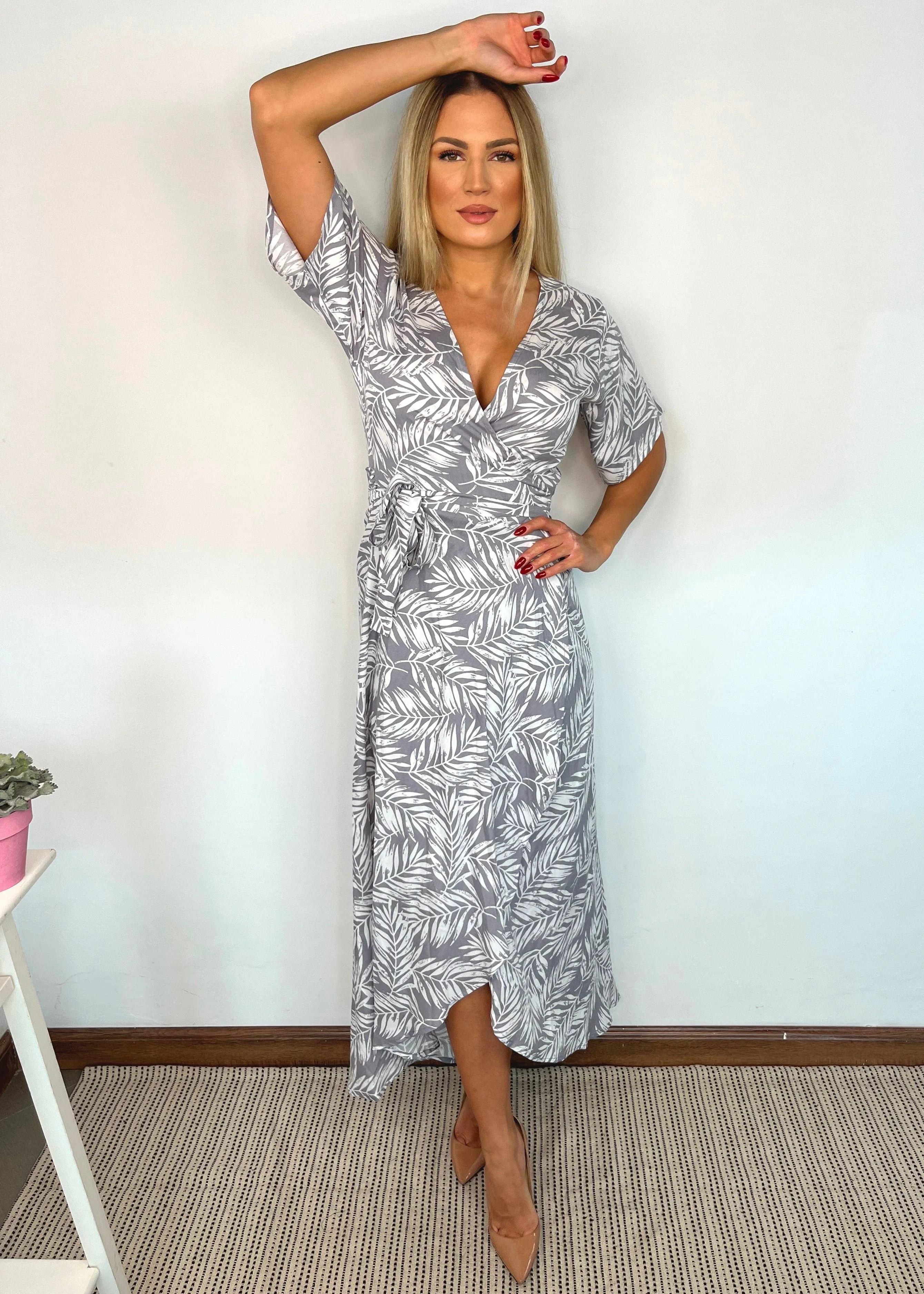 The Maxi Wrap Dress - Pebble Palms