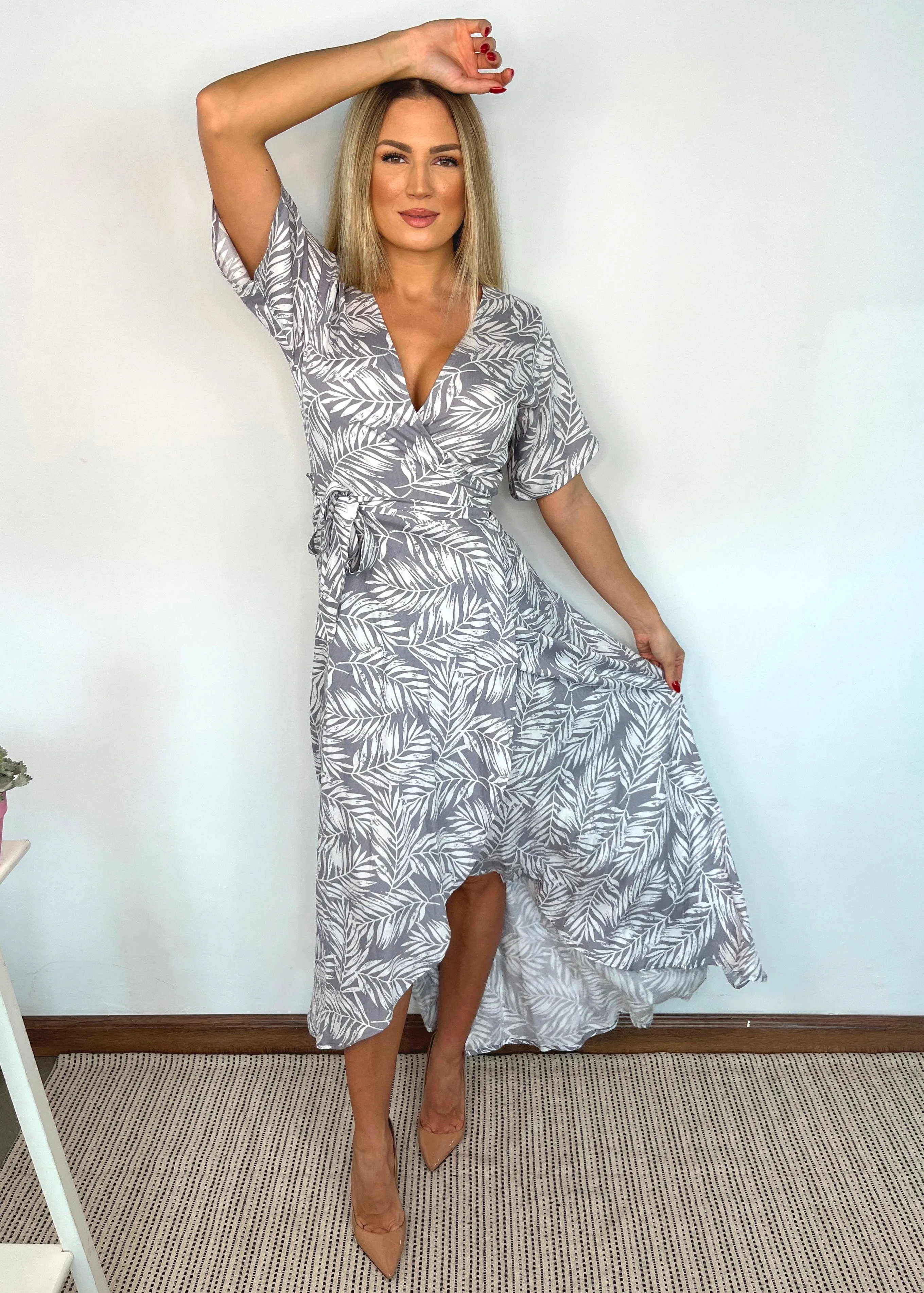 The Maxi Wrap Dress - Pebble Palms