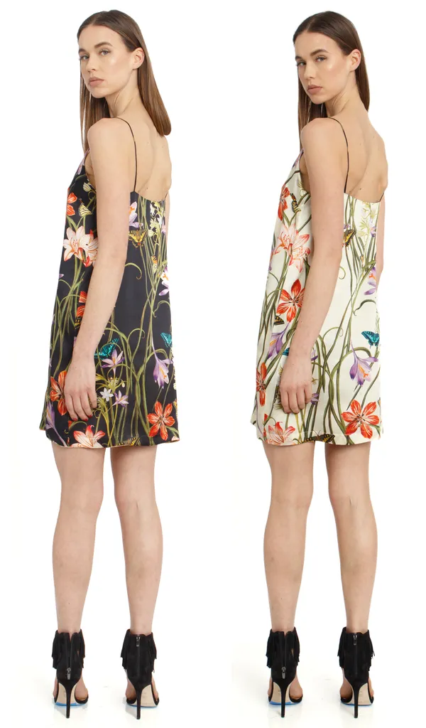 The Reversible Silk Slip   Botanica Black | Botanica Ivory