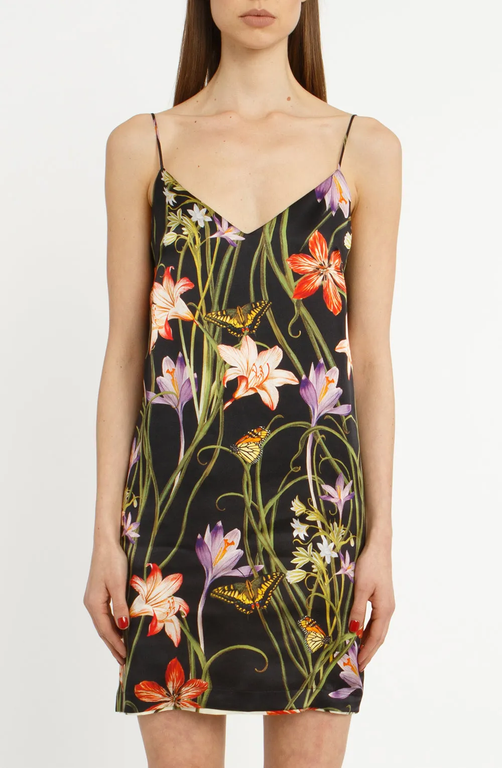 The Reversible Silk Slip   Botanica Black | Botanica Ivory