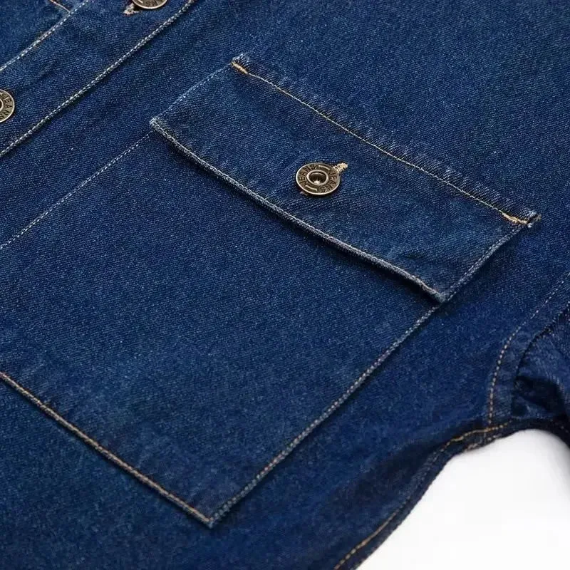 Vintage Deep Blue Soft Denim Jacket For Men Trendy Japanese Style Loose Fit Spring Autumn New Model Thin Jacket