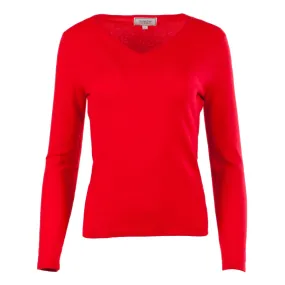 Women's 100% Cashmere V-Neck Jumper Dunedin Cashmere Cardinal