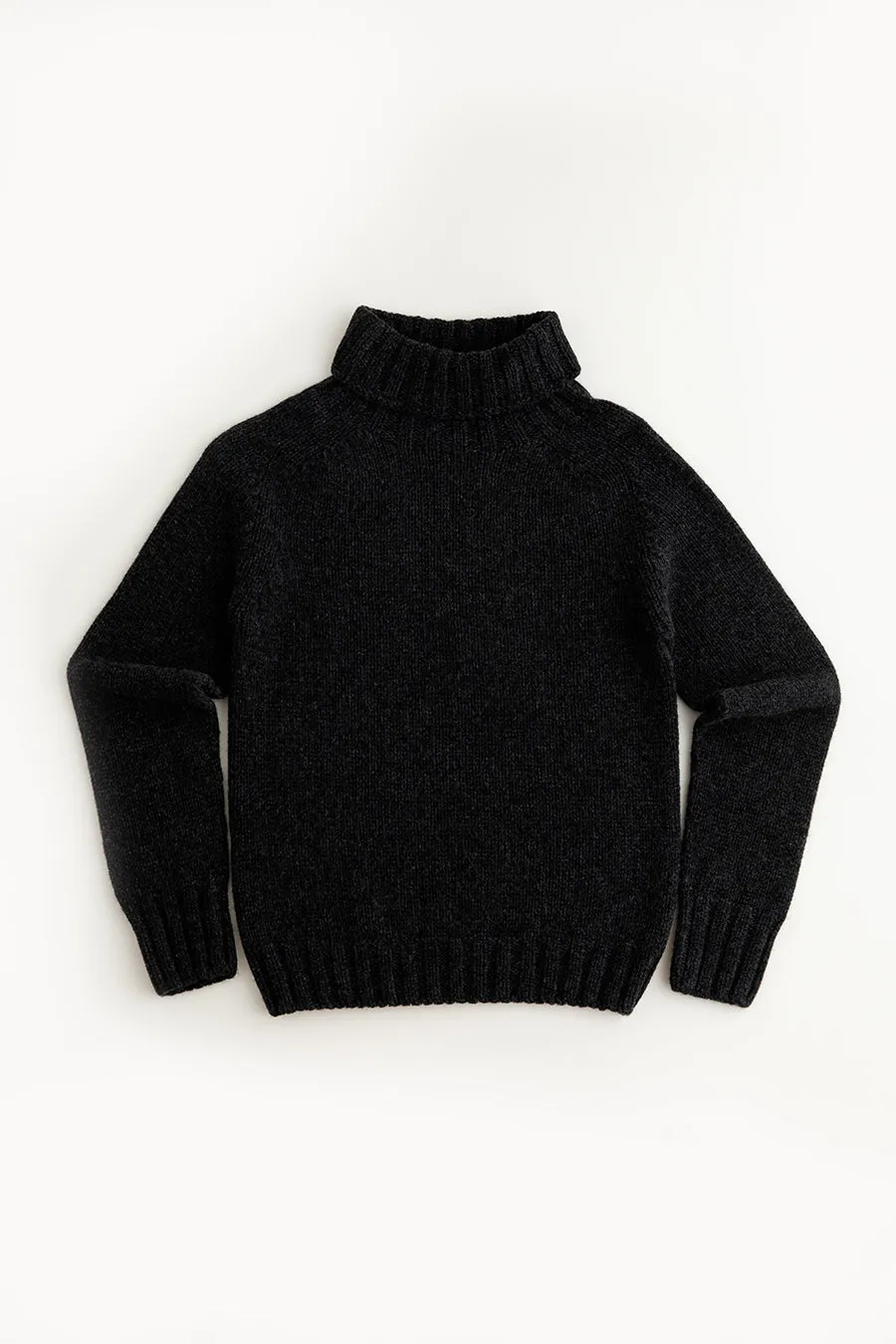 Womens Chunky Geelong Superfine Lambswool Polo Neck Jumper - Charcoal