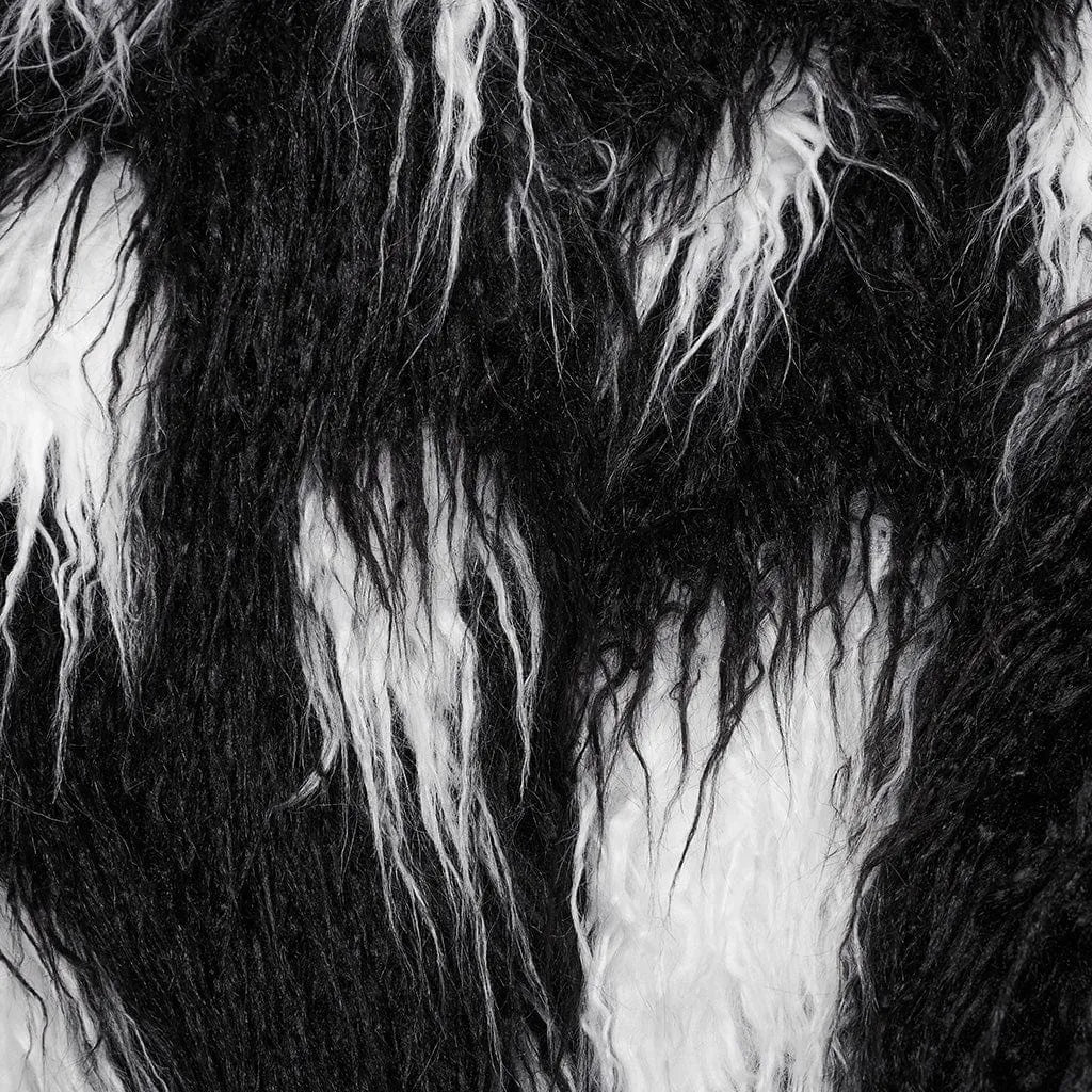 Women's Punk Contrast Color Faux Fur Coat Black-white