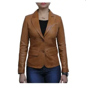 Women’s Tan Brown Sheepskin Leather Blazer