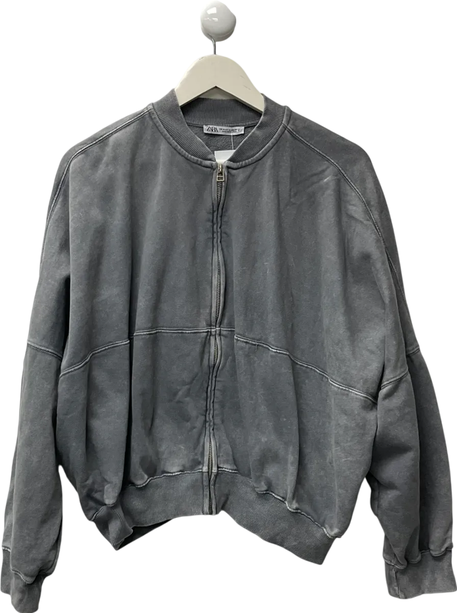 ZARA Grey Cotton Bomber Jacket UK S